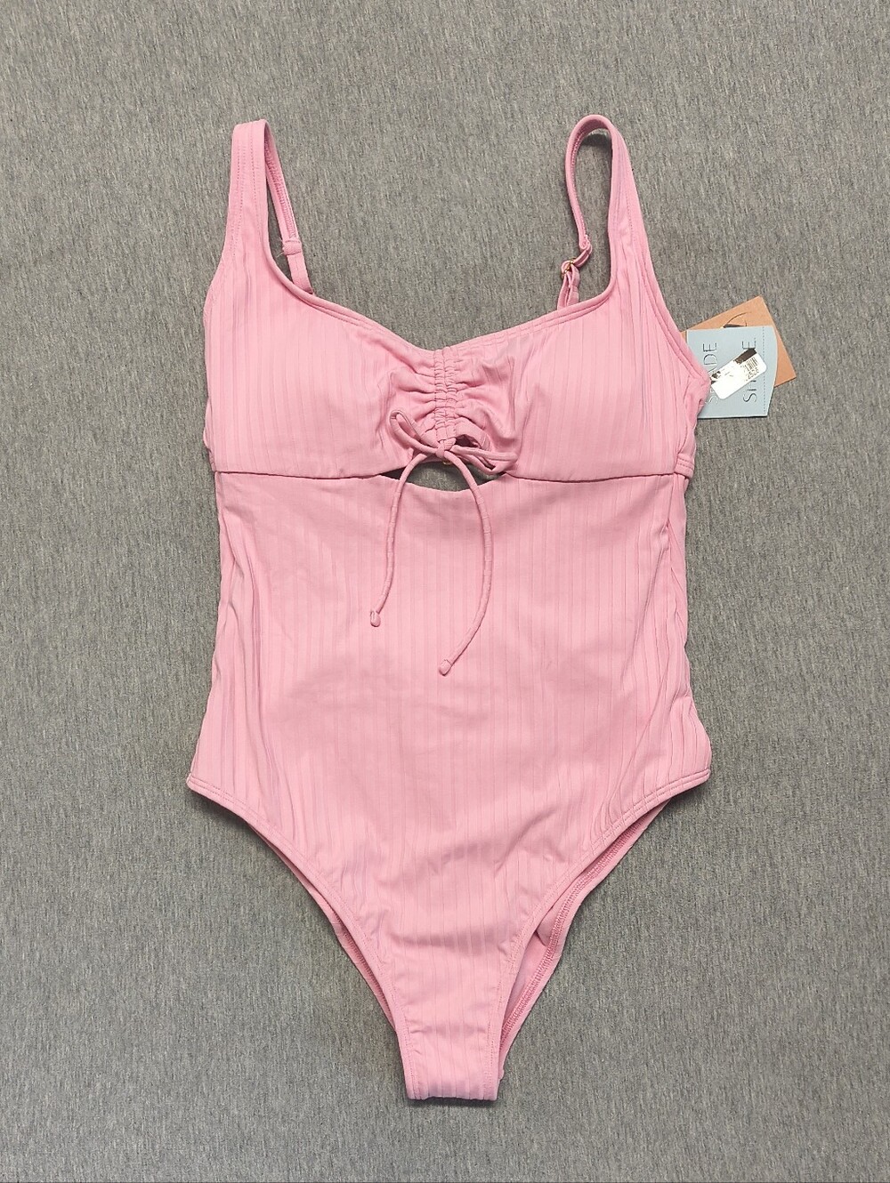 Shade & Shore Women’s Ribbed Cinch‑Front Scoop‑Neck One‑Piece – Pink (Size M)